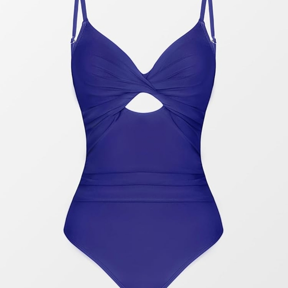 CUPSHE  Women Bathing Suit Twist Front Cutout Adjustable Strap Blue - Picture 4 of 9